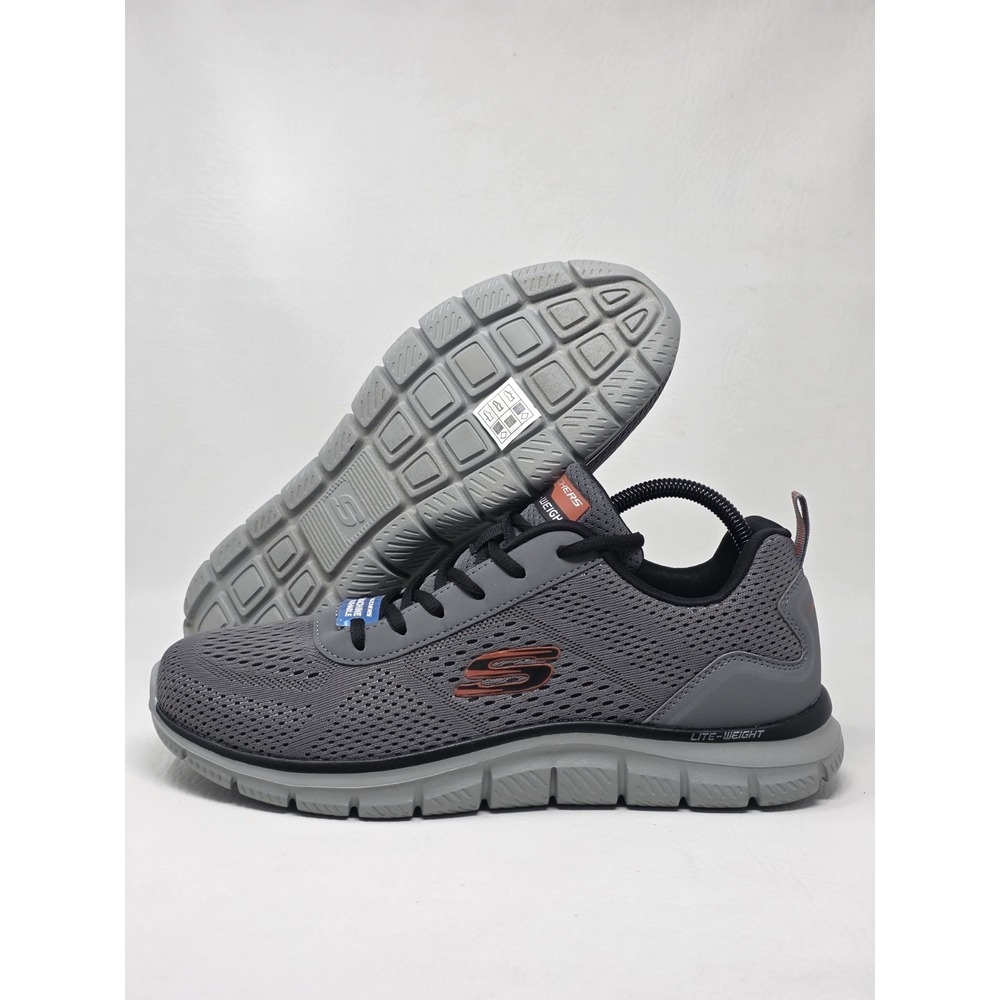 Skechers Track Leshur Size 10 Mens Lightweight Charcoal Orange 232758CCOR New